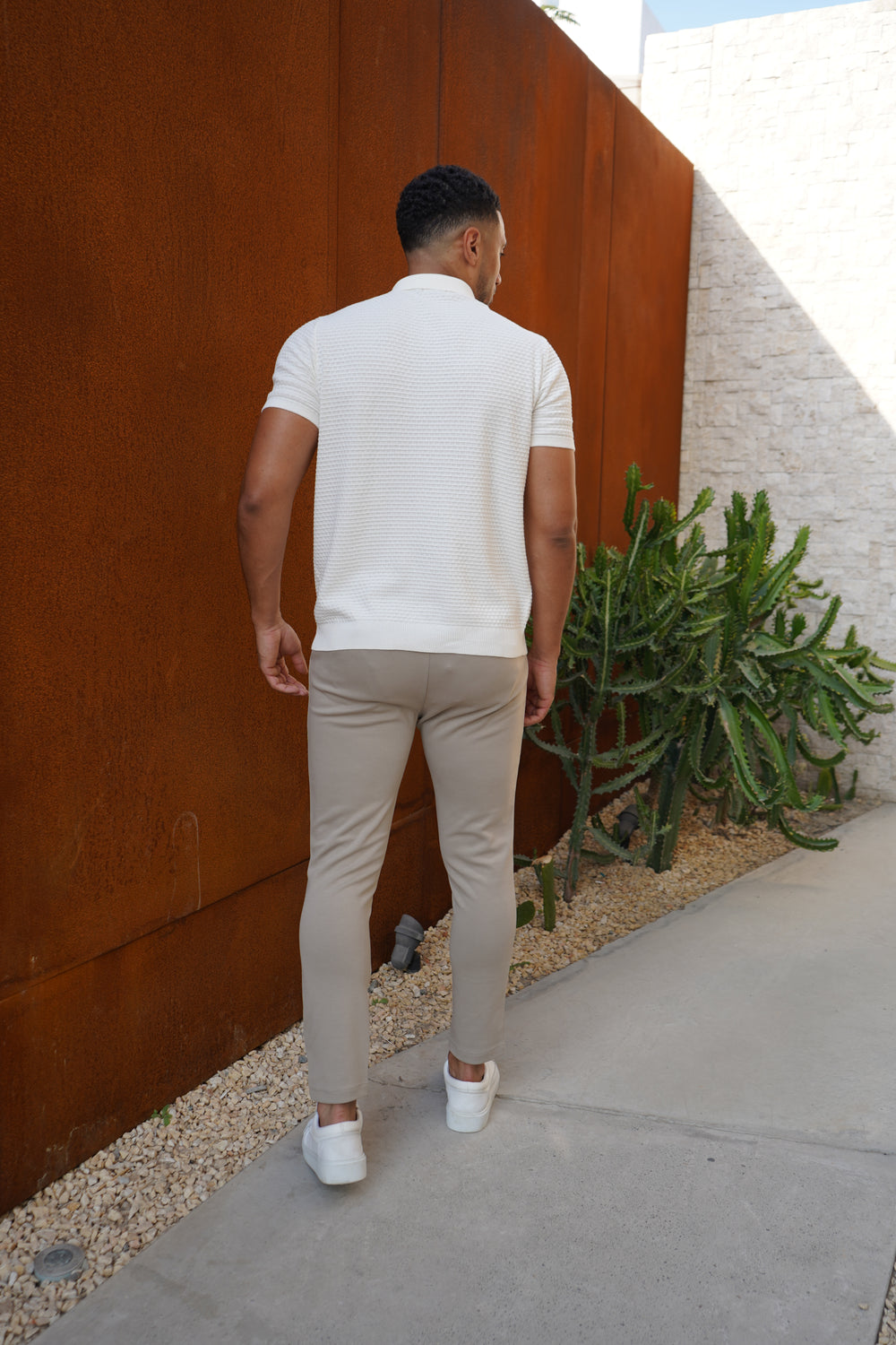 Capo Micro Square Poloshirt mit Reißverschluss - Off White