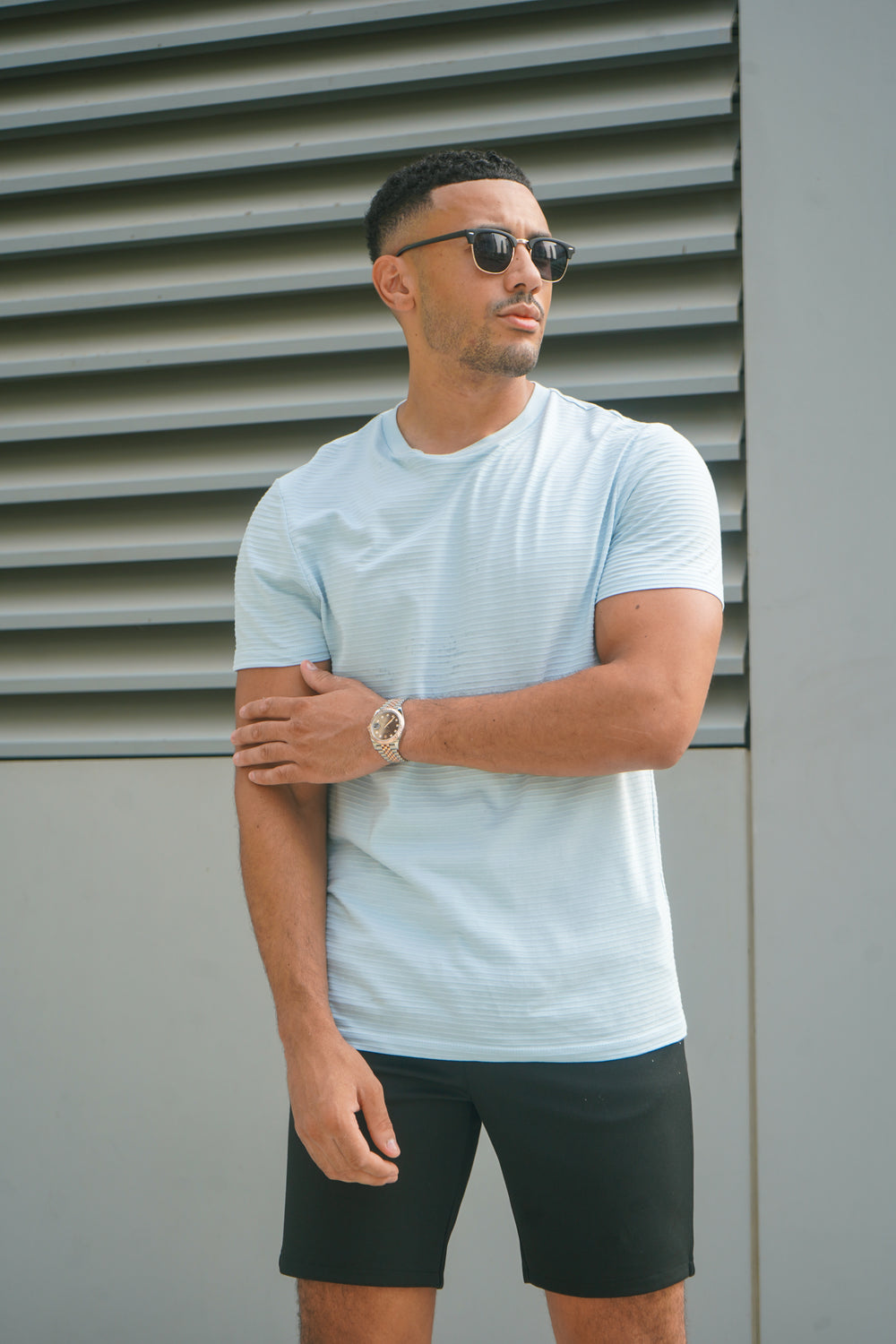 Capo Mercerised Ribbed T-Shirt - Light Blue