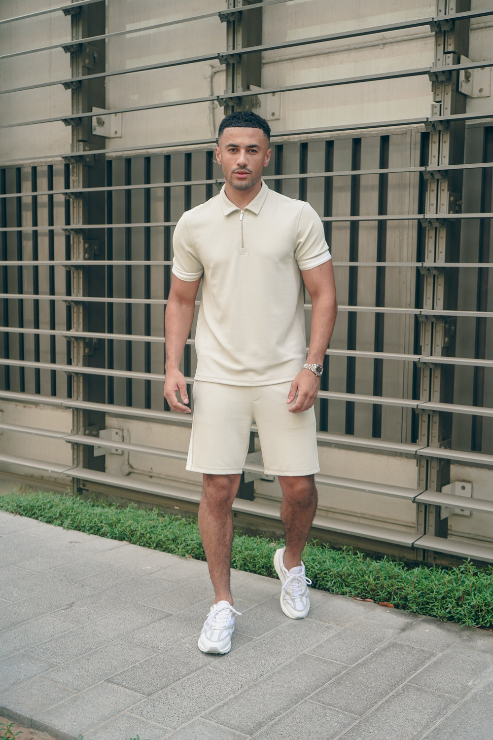Capo Textured Tape Shorts - Light Beige