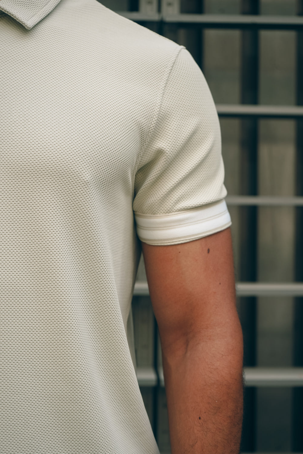 Capo Textured Tape Zip Polo Shirt - Light Beige