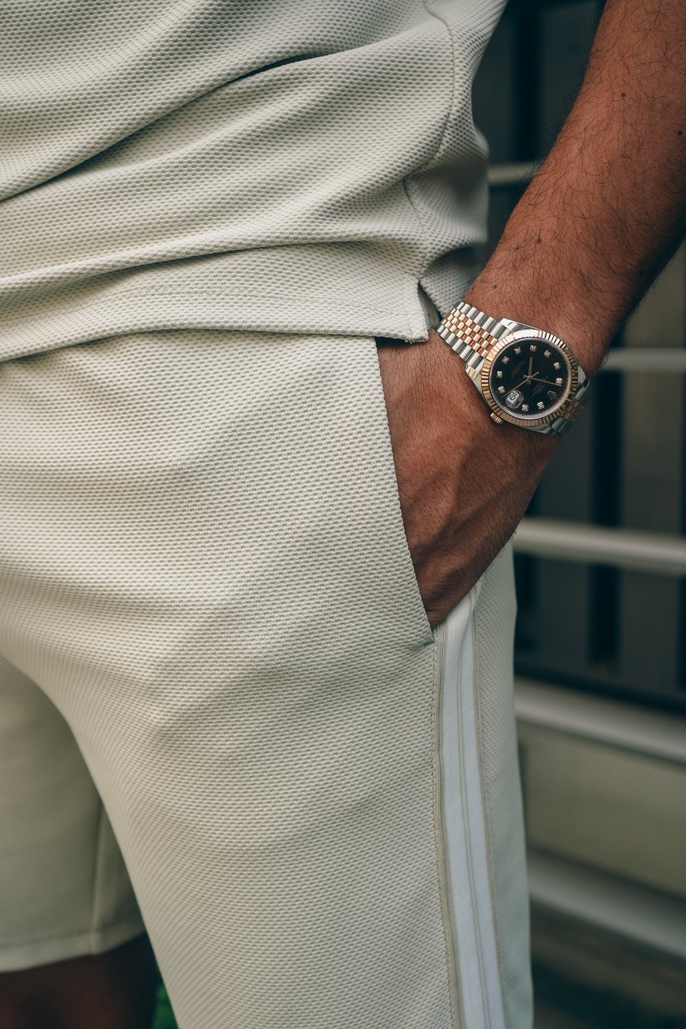 Capo Textured Tape Shorts - Light Beige