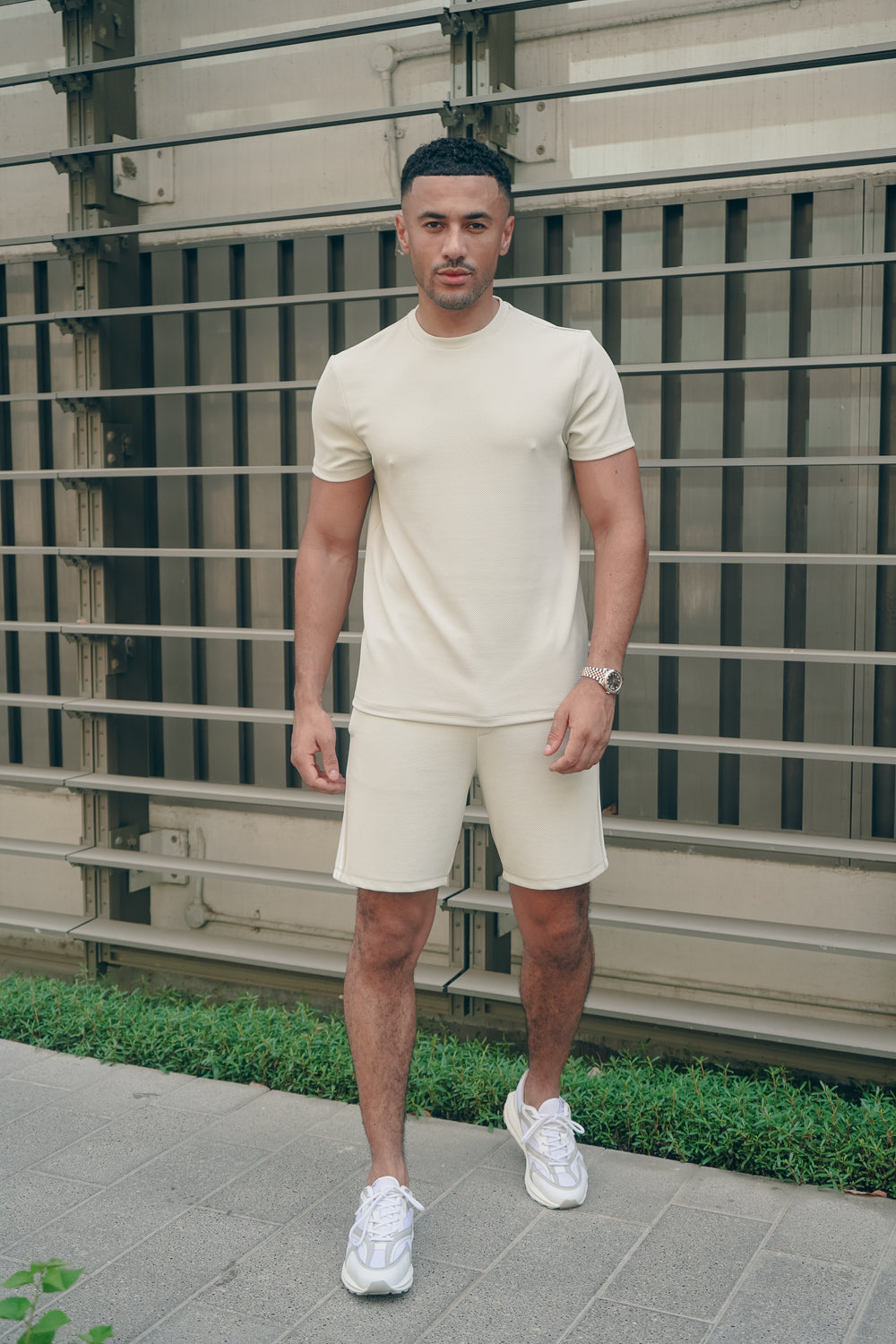 Capo Textured Tape Shorts - Light Beige