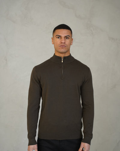 Capo Egyptian Cotton 1/4 Zip Top - Khaki