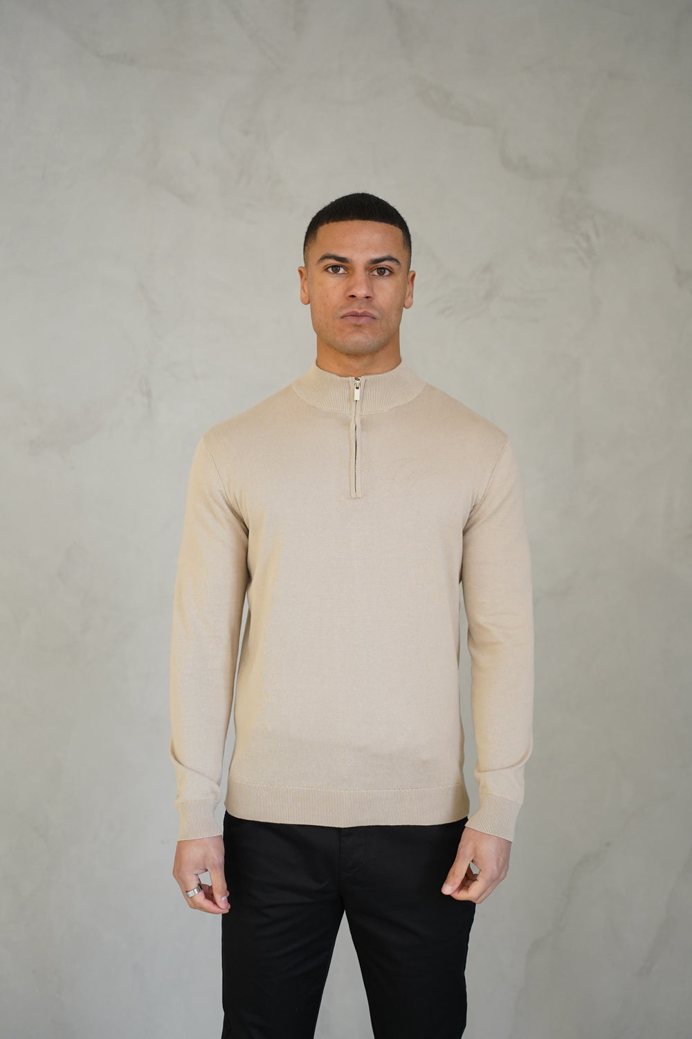 Capo Egyptian Cotton 1/4 Zip Top - Oatmeal