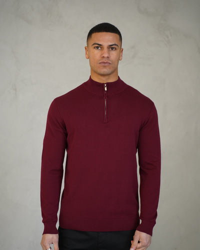 Capo Egyptian Cotton 1/4 Zip Top - Burgundy