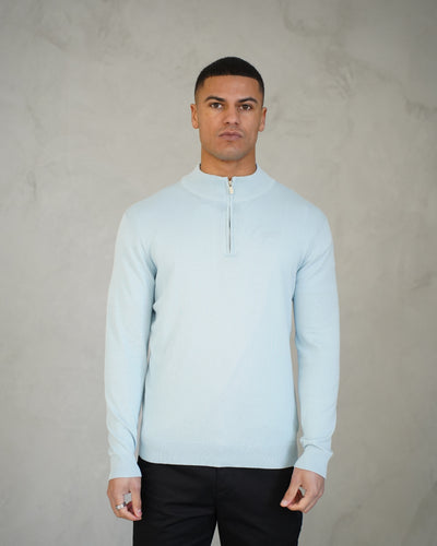 Capo Egyptian Cotton 1/4 Zip Top - Sky Blue