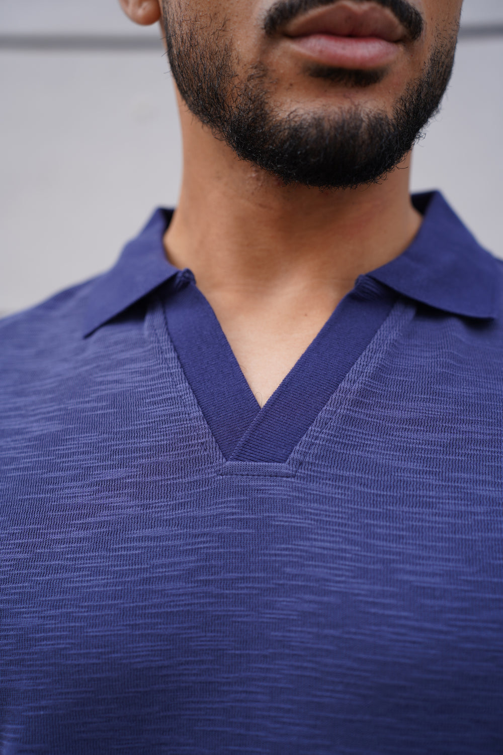 Capo Jersey Slub Cuban Polo Shirt - Navy