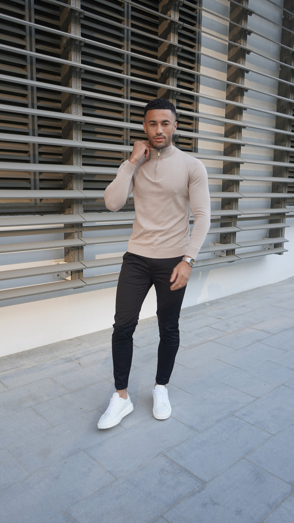 Capo Egyptian Cotton 1/4 Zip Top - Oatmeal