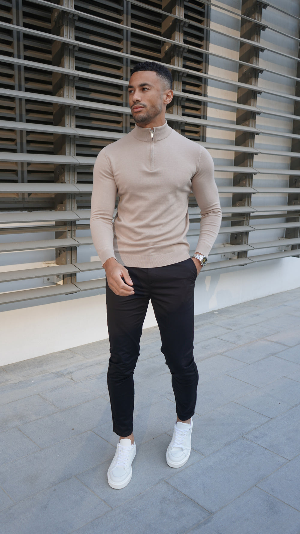 Capo Egyptian Cotton 1/4 Zip Top - Oatmeal