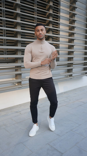 Capo Egyptian Cotton 1/4 Zip Top - Oatmeal