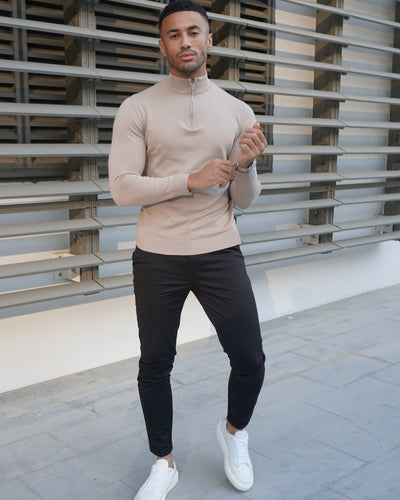 Capo Egyptian Cotton 1/4 Zip Top - Oatmeal