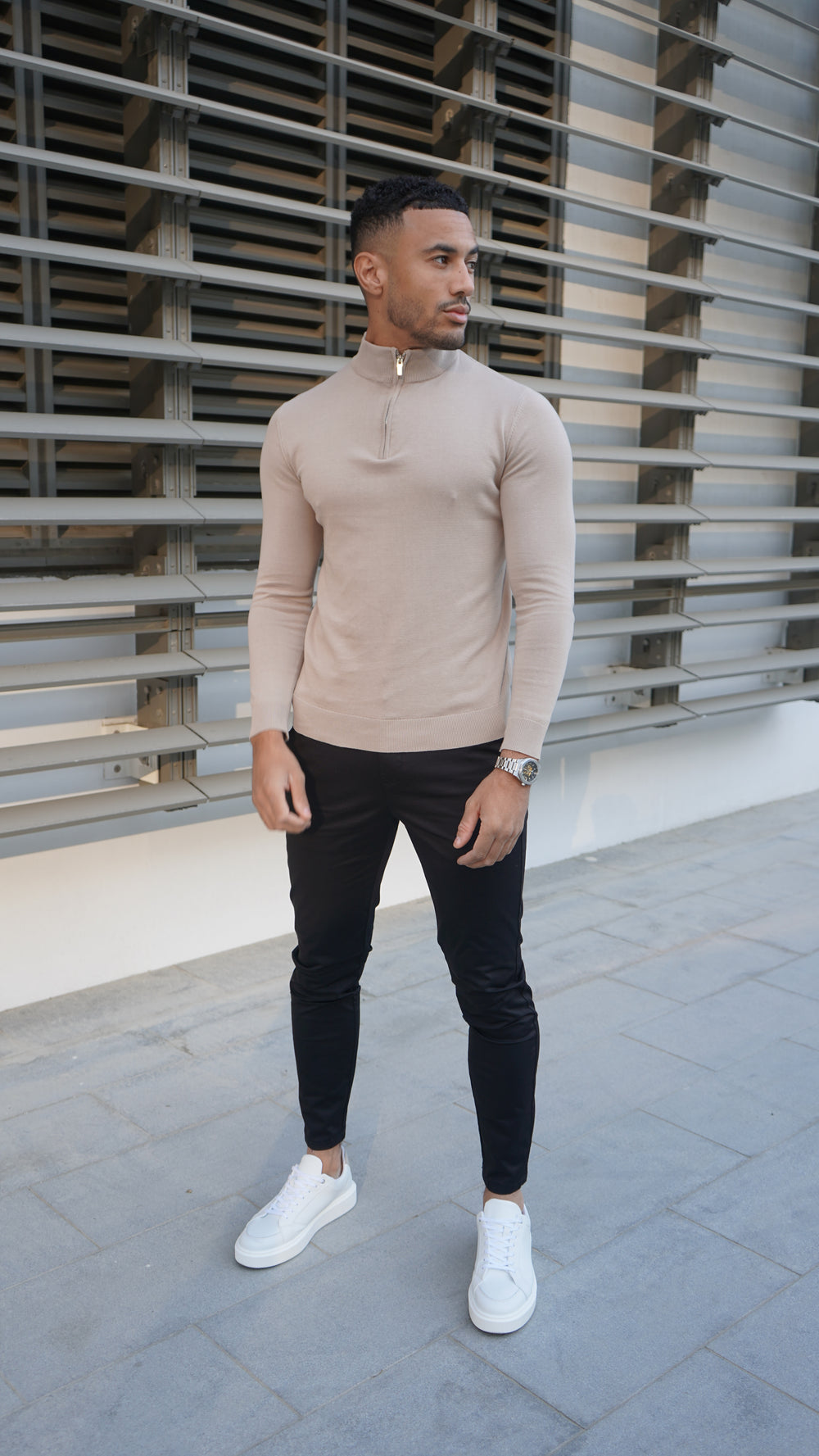 Capo Egyptian Cotton 1/4 Zip Top - Oatmeal