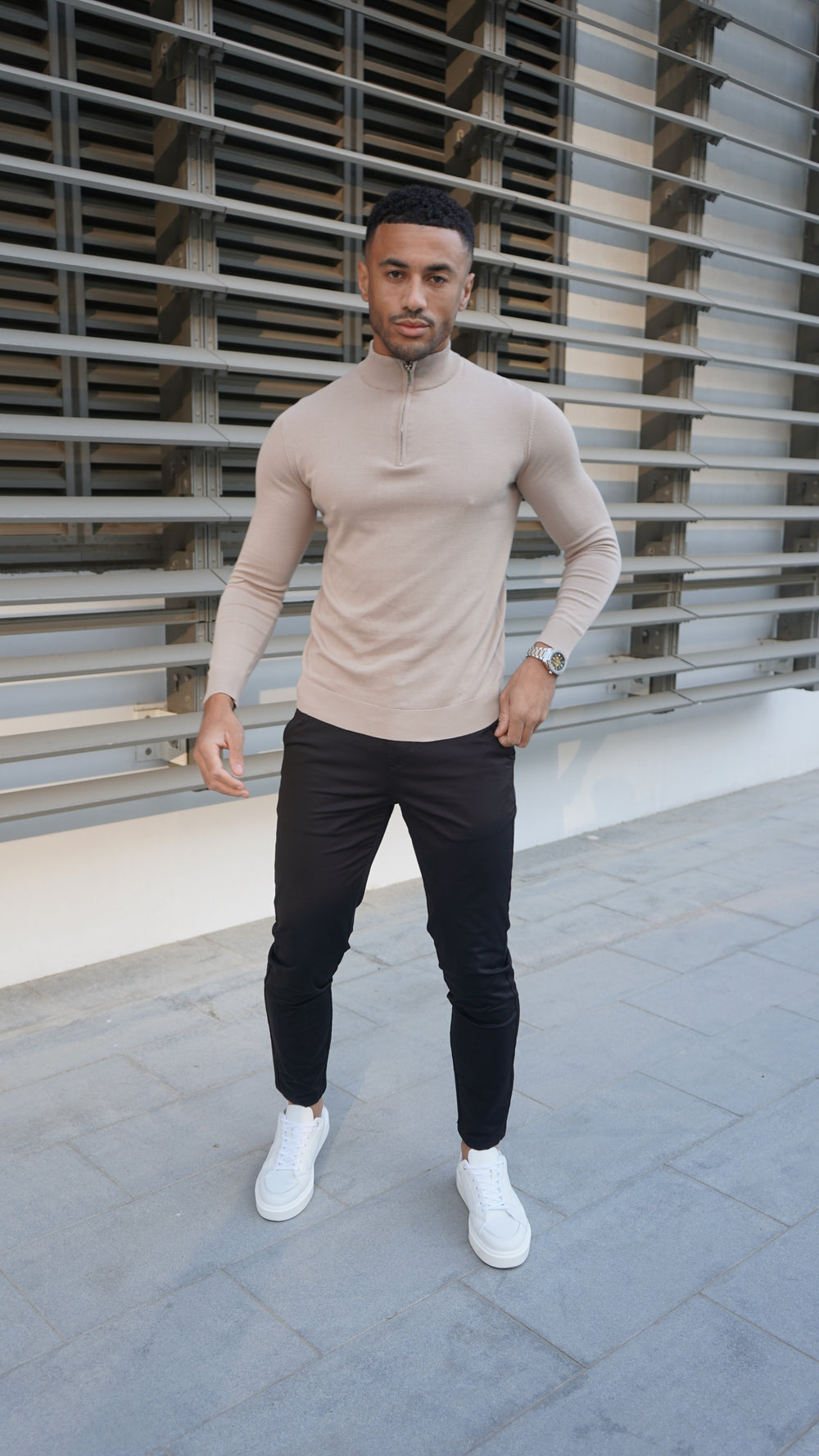 Capo Egyptian Cotton 1/4 Zip Top - Oatmeal