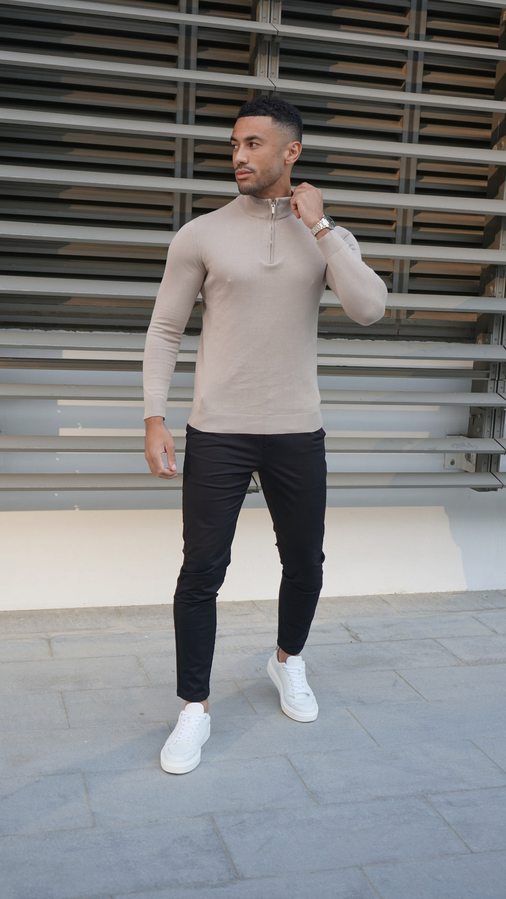 Capo Egyptian Cotton 1/4 Zip Top - Oatmeal