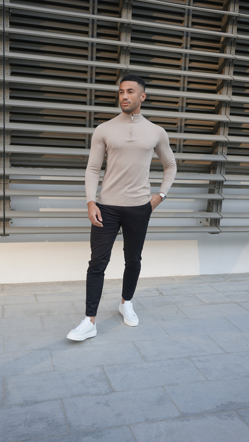 Capo Egyptian Cotton 1/4 Zip Top - Oatmeal