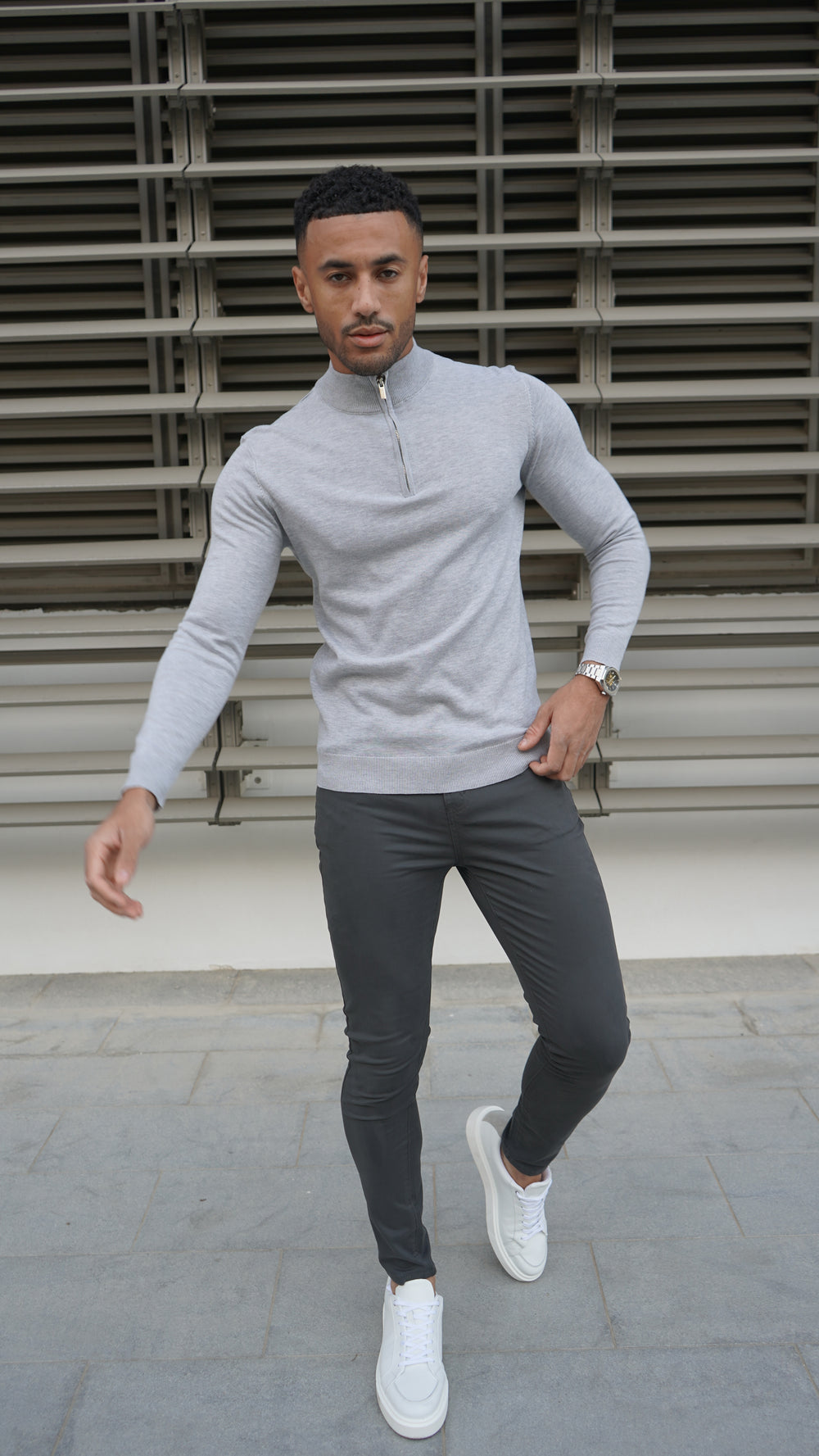 Capo Egyptian Cotton 1/4 Zip Top - Grey