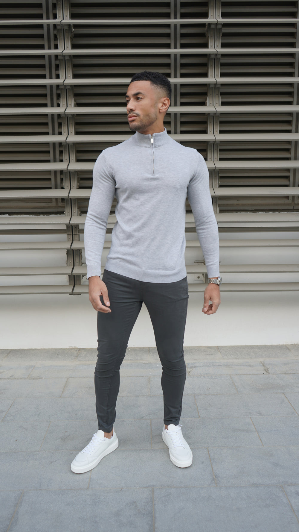Capo Egyptian Cotton 1/4 Zip Top - Grey