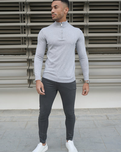 Capo Egyptian Cotton 1/4 Zip Top - Grey