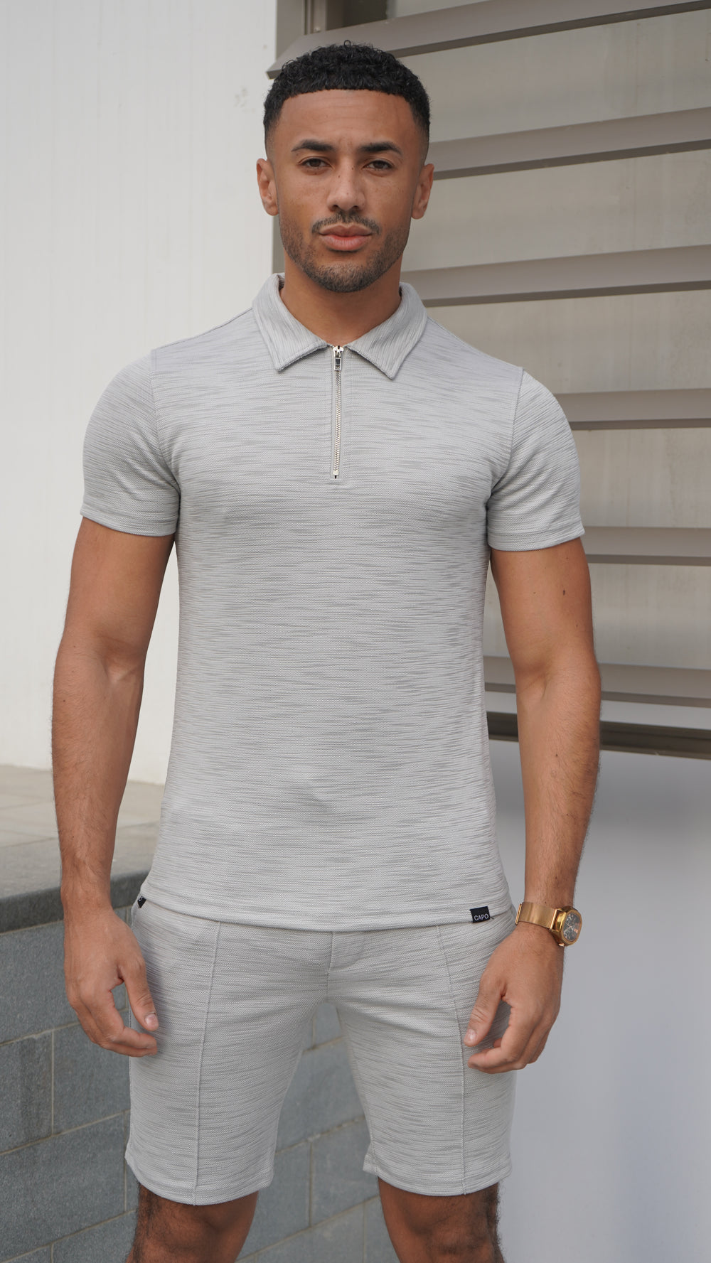 Capo INTERLOCK SLUB Zip SS Polo - Grey