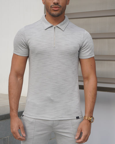 Capo INTERLOCK SLUB Zip SS Polo - Grey
