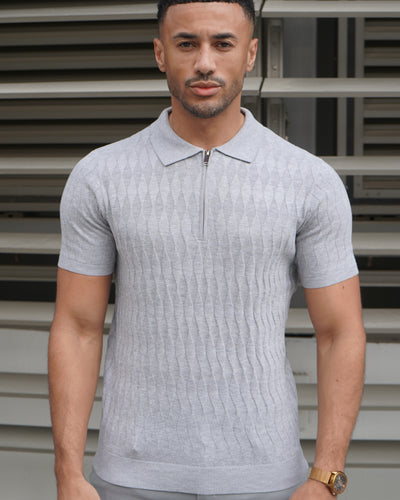 Capo Egyptian Cotton DIAMOND SS Zip Polo Shirt - Grey
