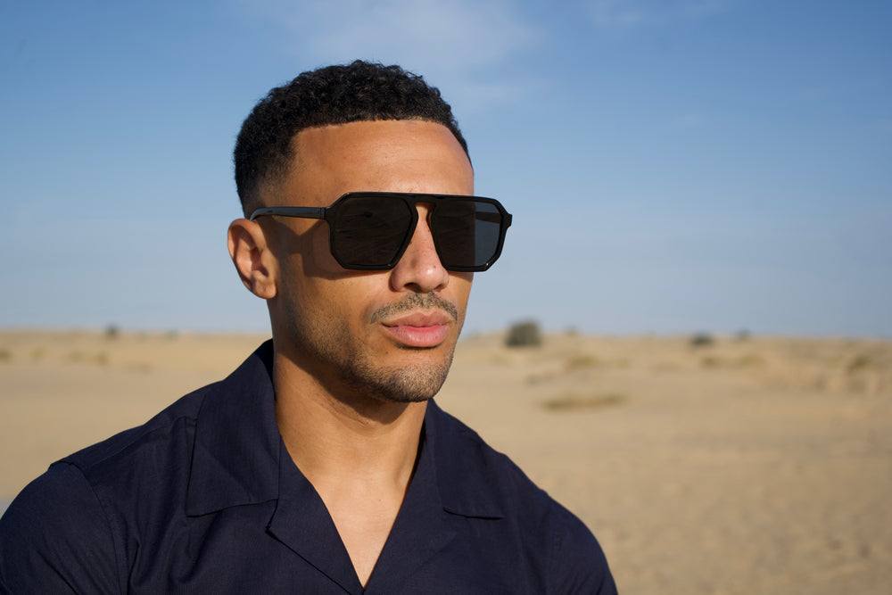 Capo Single Bridge Aviator Sunglasses - Black