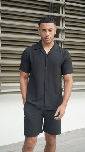 Capo SEERSUCKER SS Revere Shirt - Black