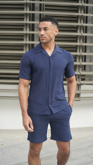 Capo SEERSUCKER SS Revere Shirt - Navy