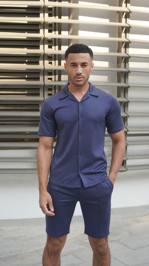Capo TEXTURED BEAD SS Revere Shirt - Navy