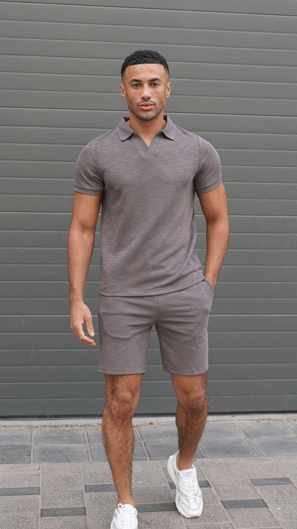 Capo Jersey Slub Cuban Polo Shirt - Charcoal