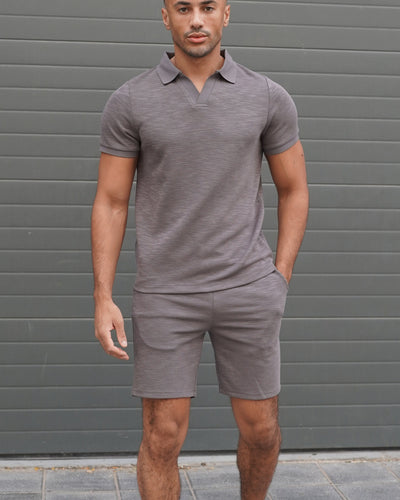 Capo Jersey Slub Cuban Polo Shirt - Charcoal