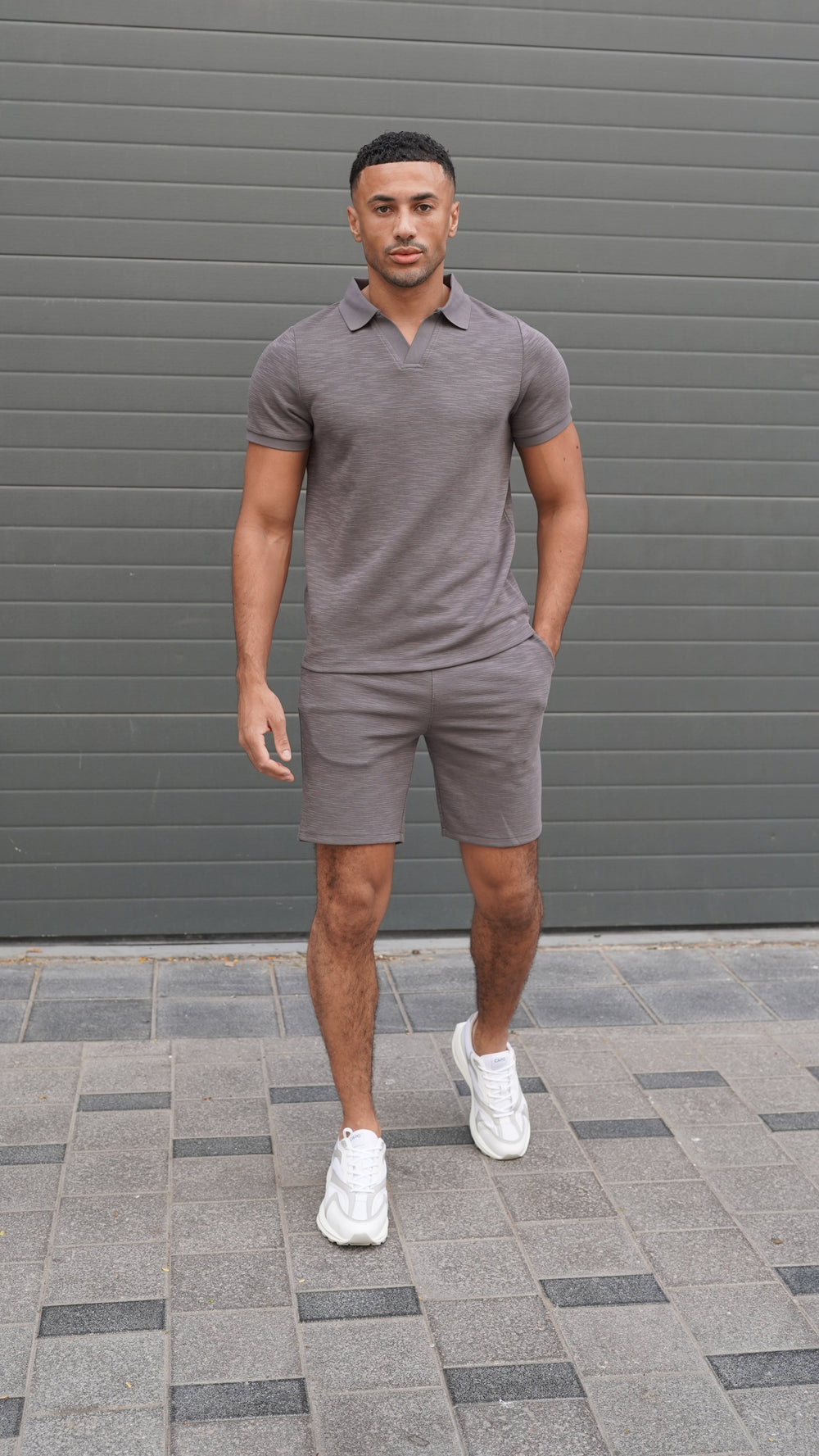 Capo Jersey Slub Cuban Polo Shirt - Charcoal