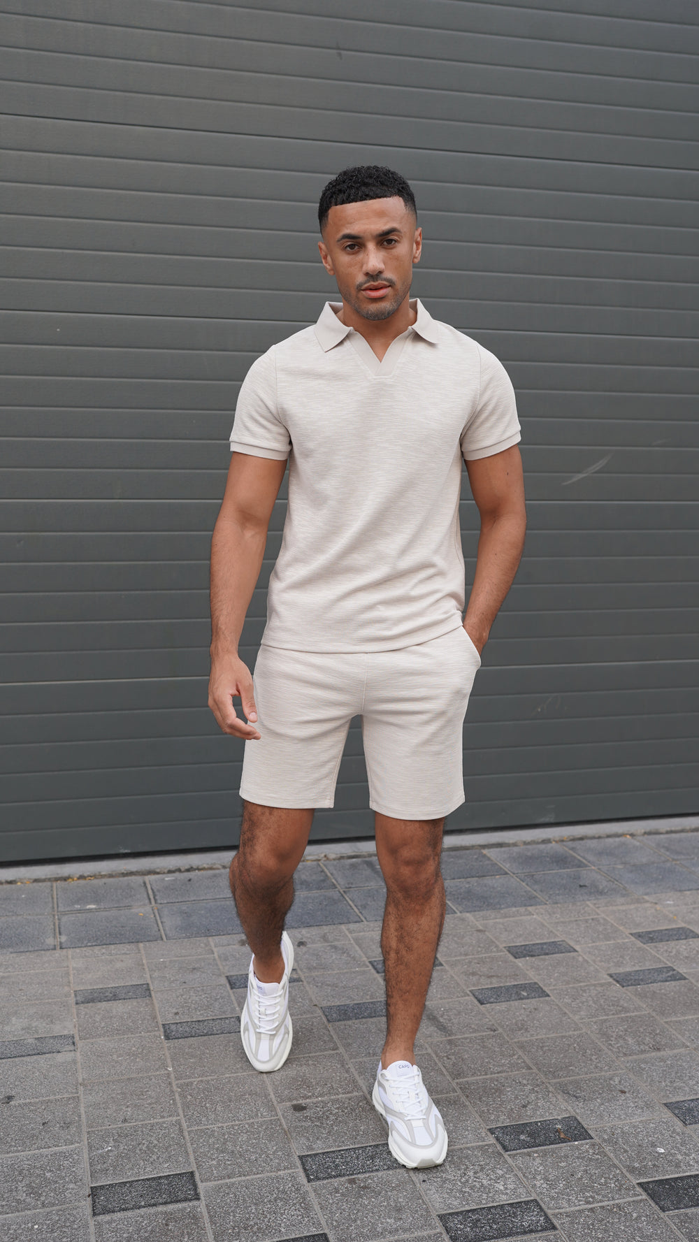 Capo Jersey Slub Cuban Polo Shirt - Stone Grey