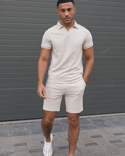 Capo Jersey Slub Cuban Polo Shirt - Stone Grey