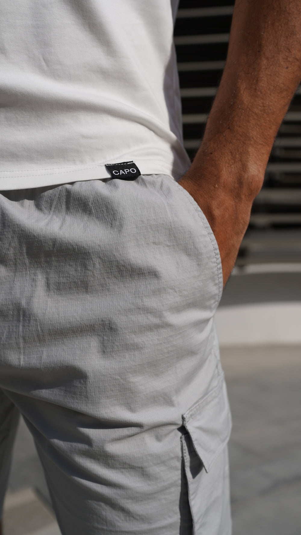 Capo Utility Cotton Cargo Shorts - Light Grey
