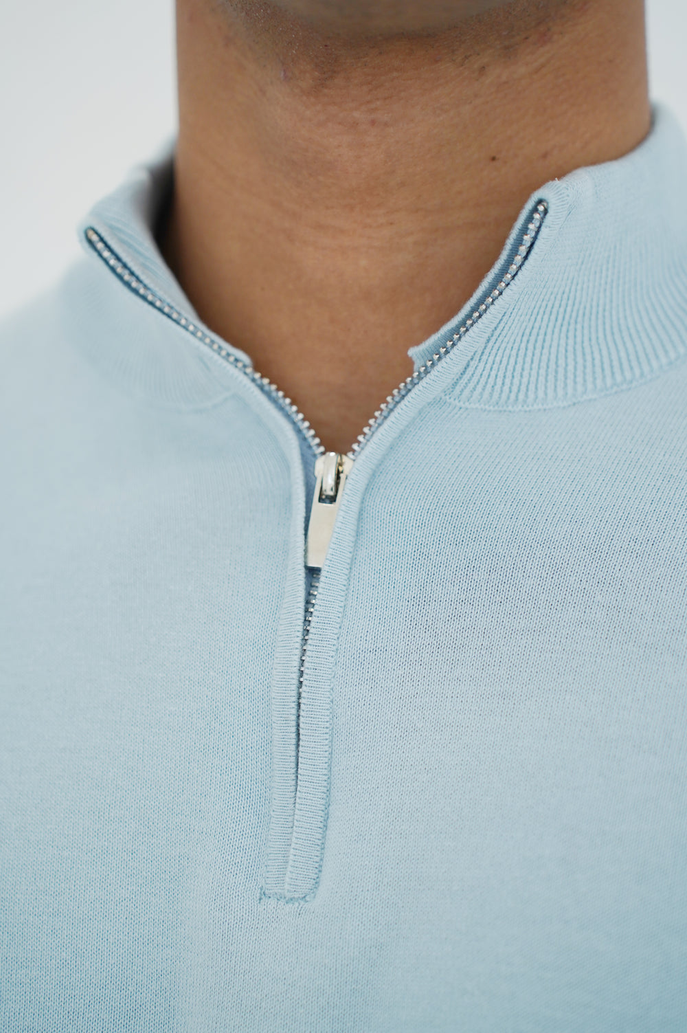 Capo Egyptian Cotton 1/4 Zip Top - Sky Blue