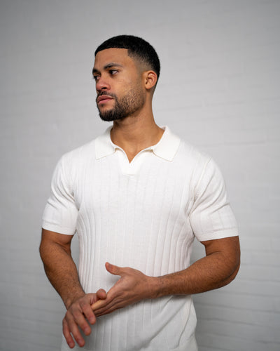 Capo Egyptian Cotton Line Cuban Collar Polo Shirt - Cream