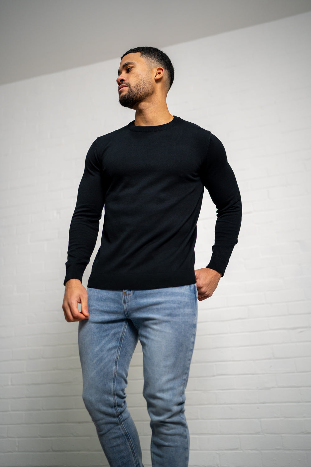 Capo Egyptian Cotton Crew Neck Jumper - Black