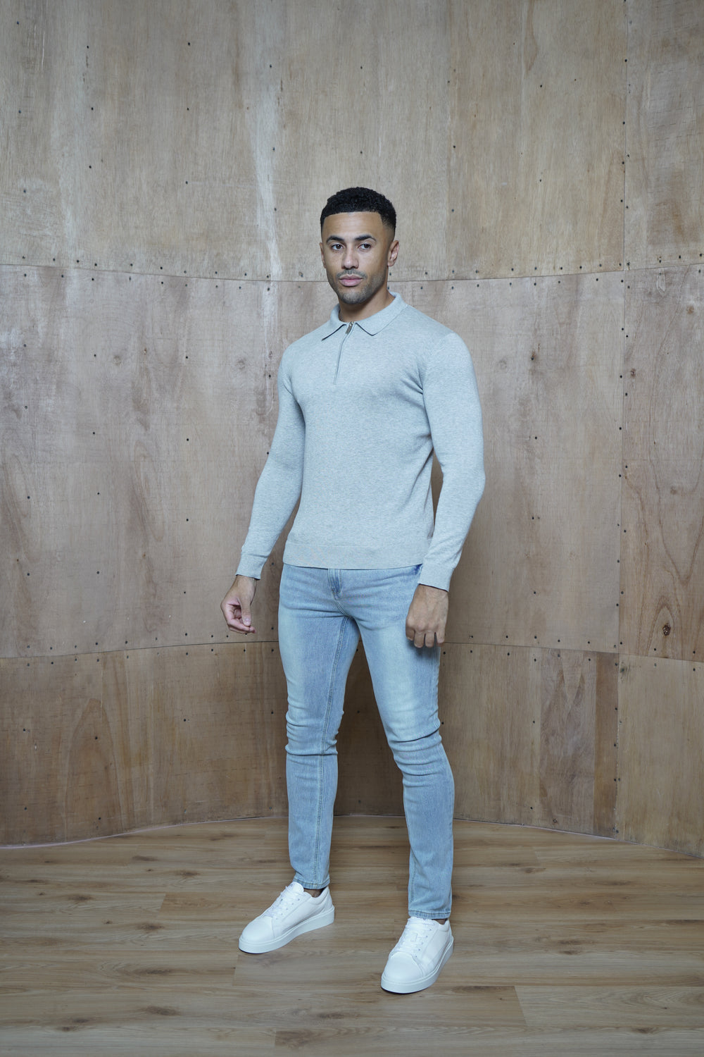 Capo Egyptian Cotton LS Zip Polo Shirt - Grey