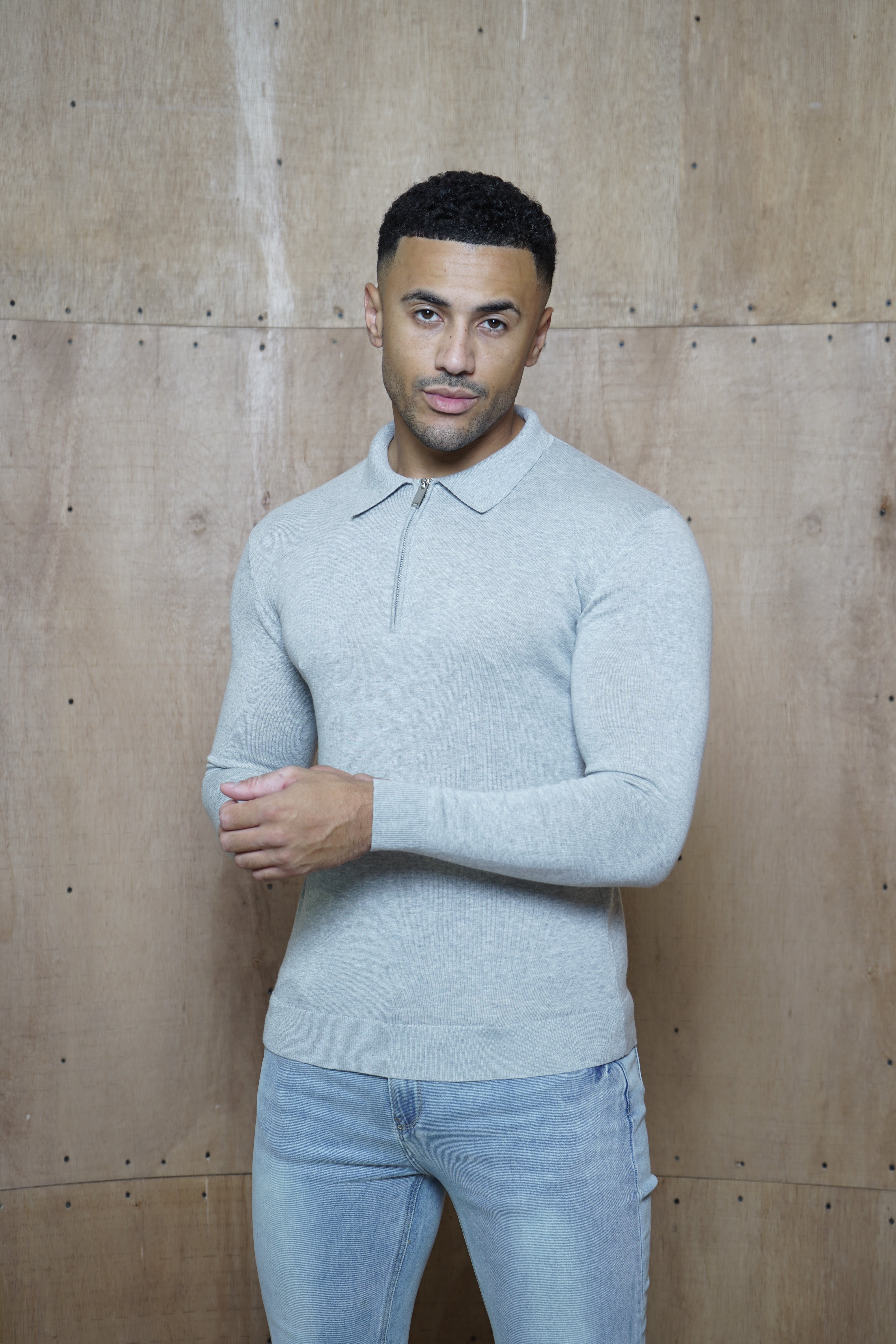 Capo Egyptian Cotton LS Zip Polo Shirt - Grey