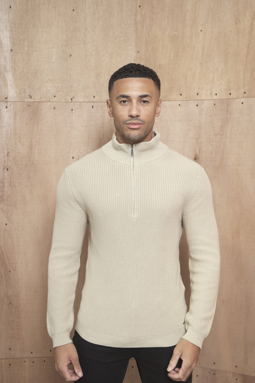Capo Ribbed 1/4 Zip Jumper - Stone