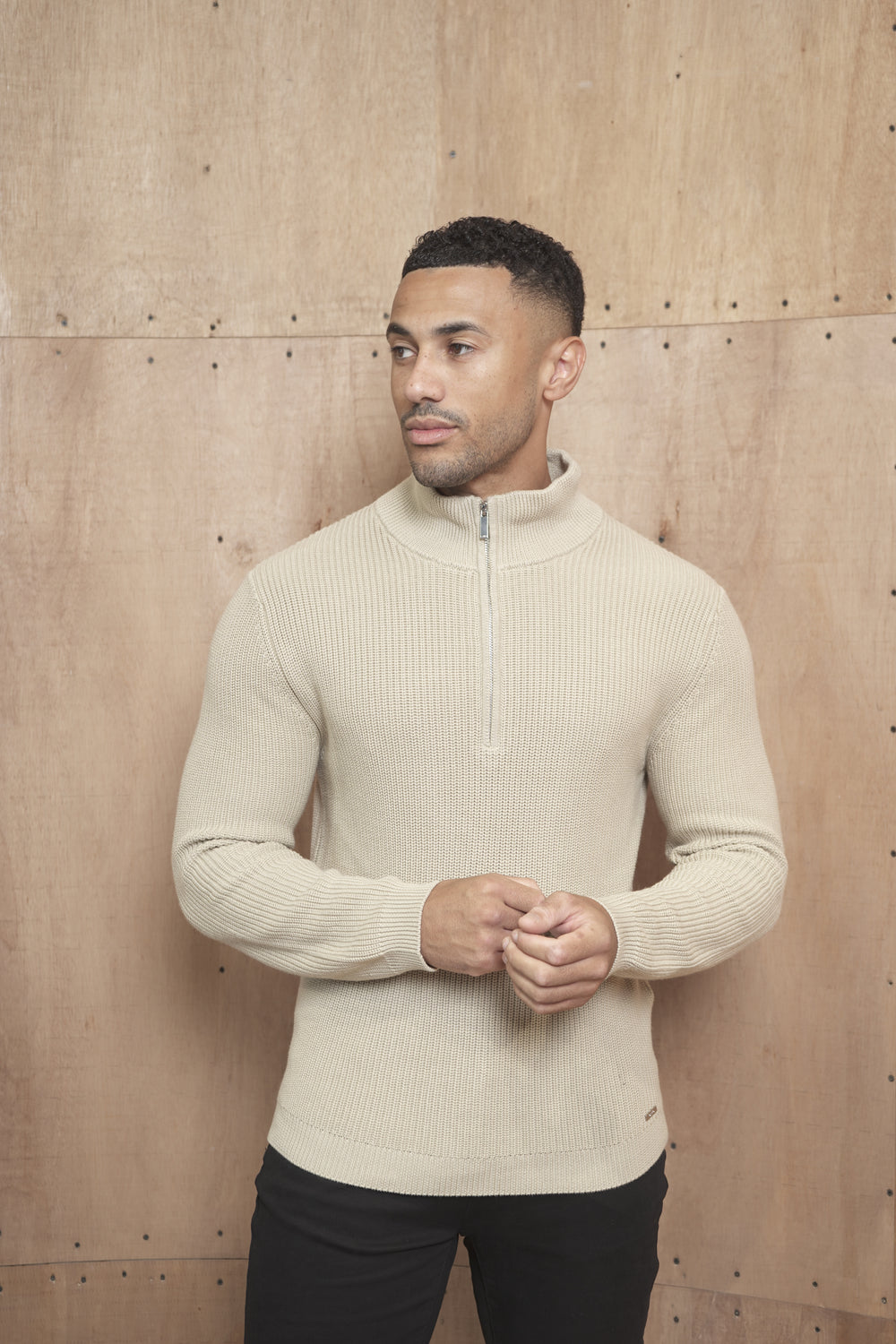 Capo Ribbed 1/4 Zip Jumper - Stone