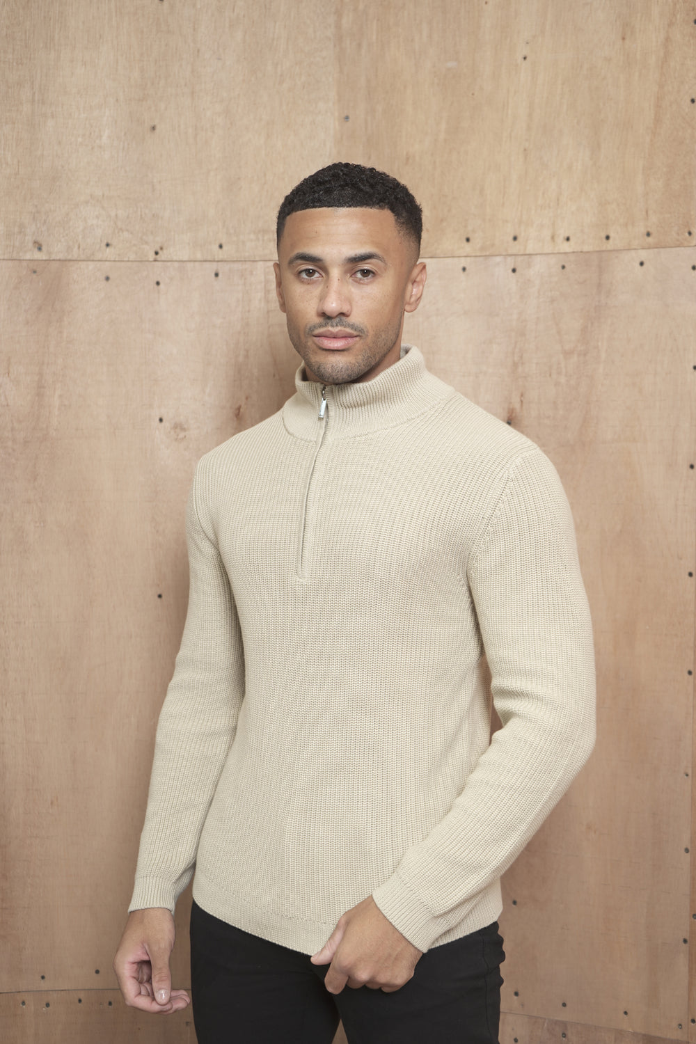 Capo Ribbed 1/4 Zip Jumper - Stone