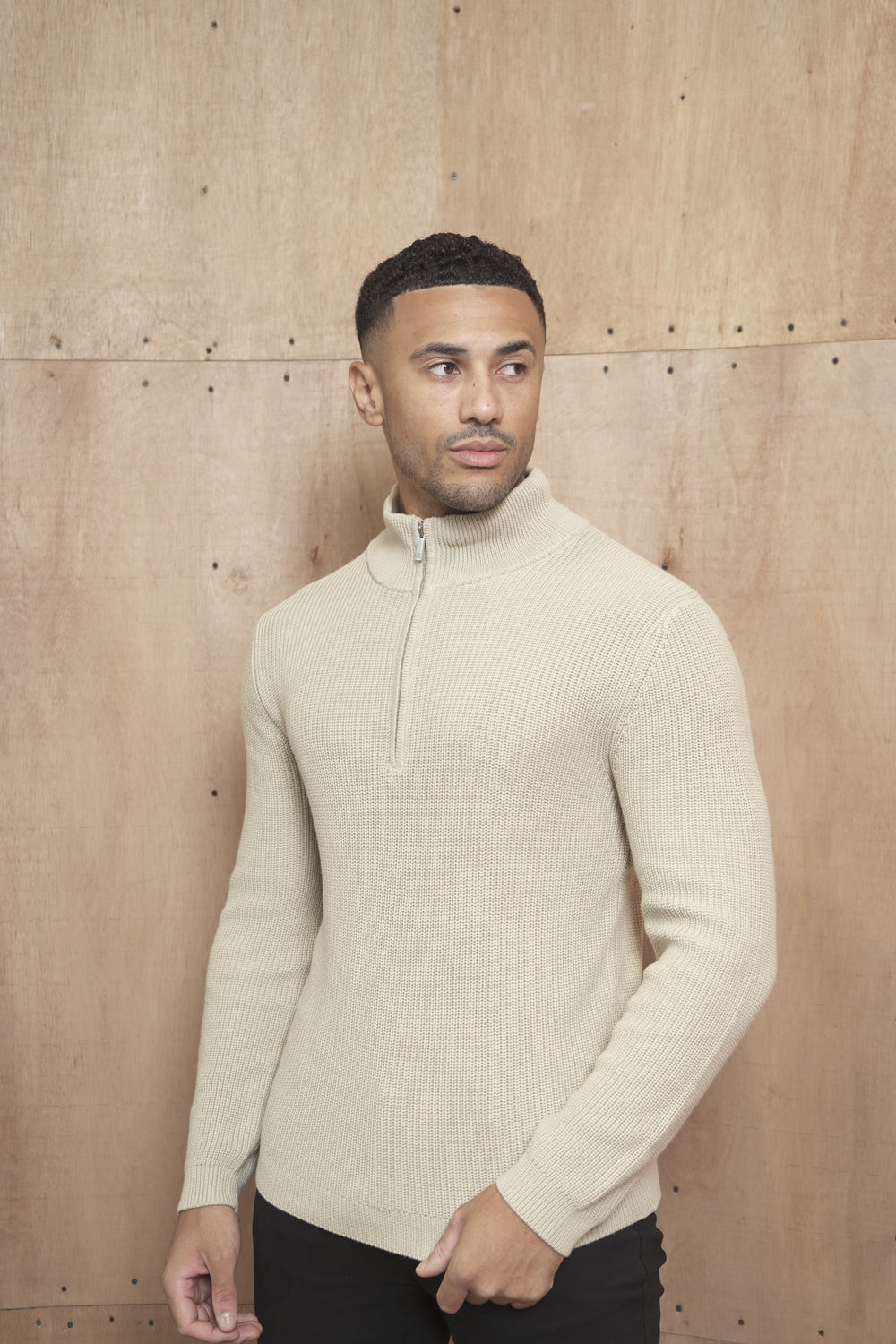 Capo Ribbed 1/4 Zip Jumper - Stone