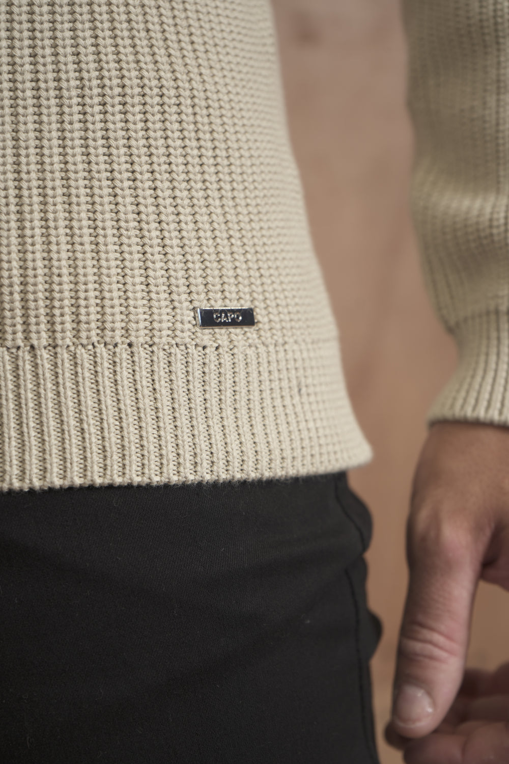 Capo Ribbed 1/4 Zip Jumper - Stone