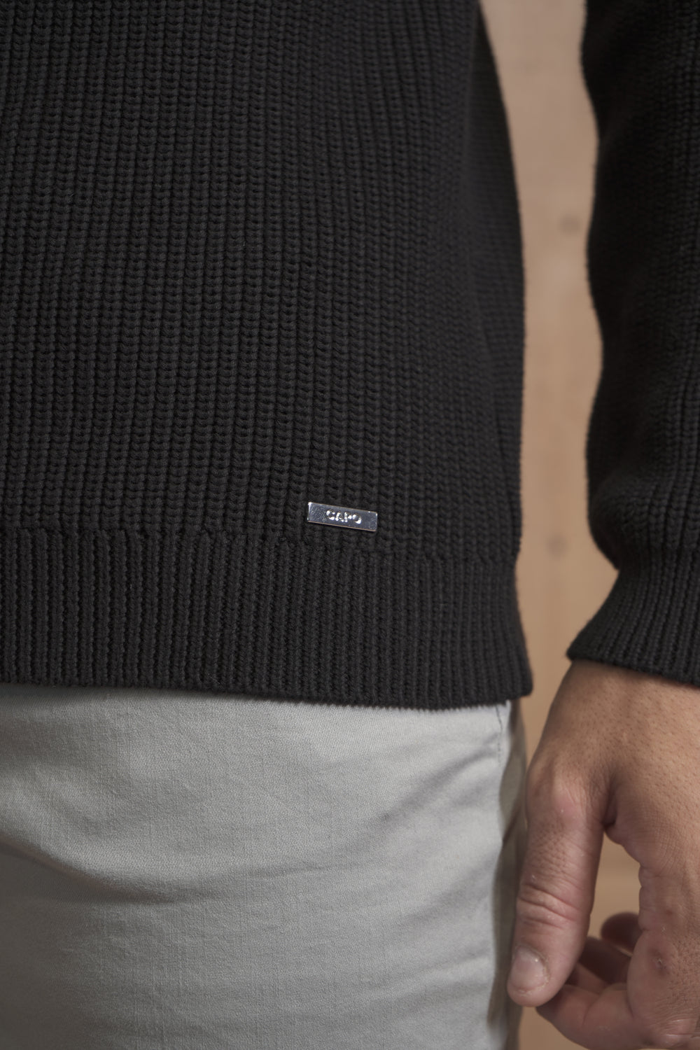 Capo Ribbed Full Zip Jumper - Black