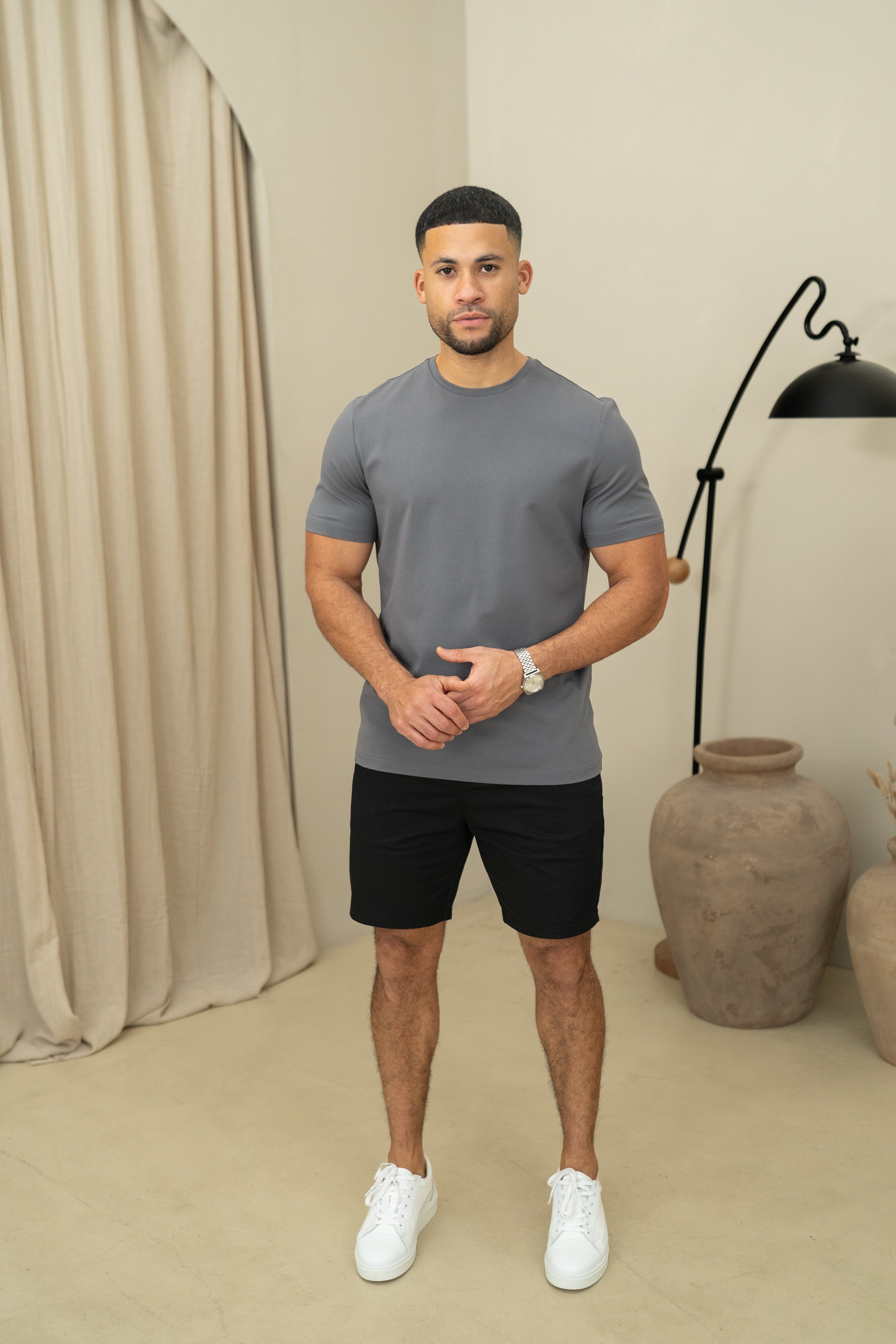 Capo Rundhals-T-Shirt aus Baumwolle für jeden Tag - Stein