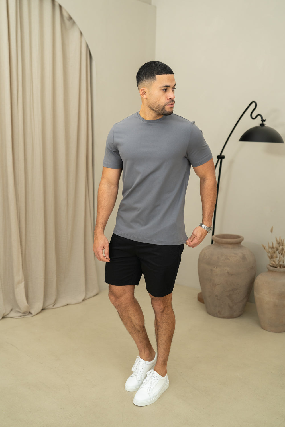 Capo Rundhals-T-Shirt aus Baumwolle für jeden Tag - Stein