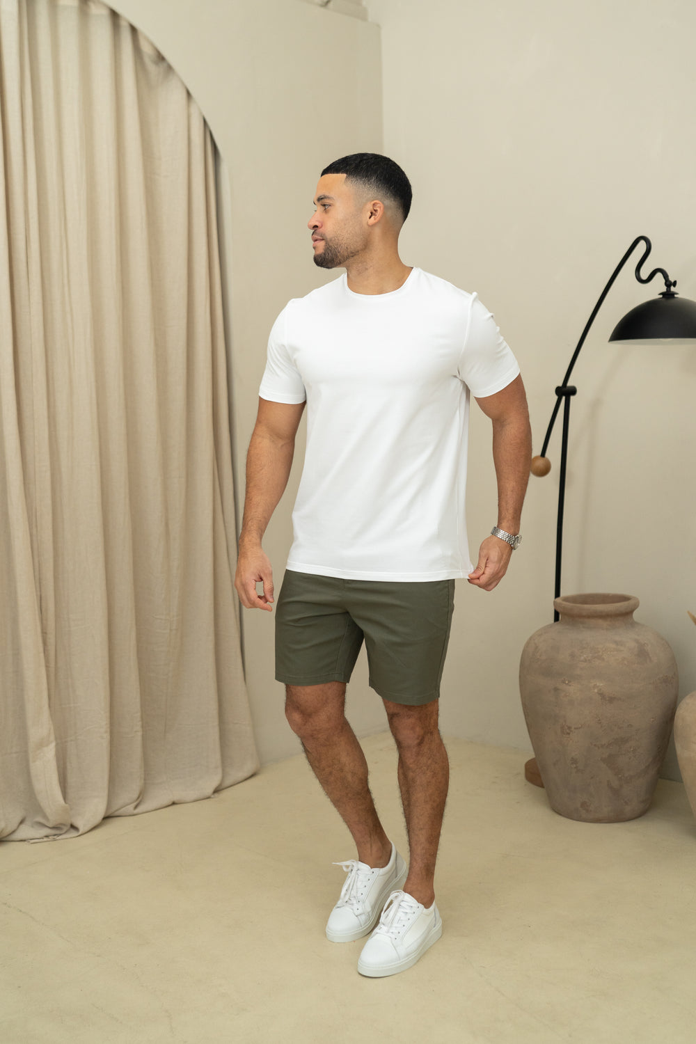 Capo Chino-Shorts mit seitlicher Verstellung - Olivgrün
