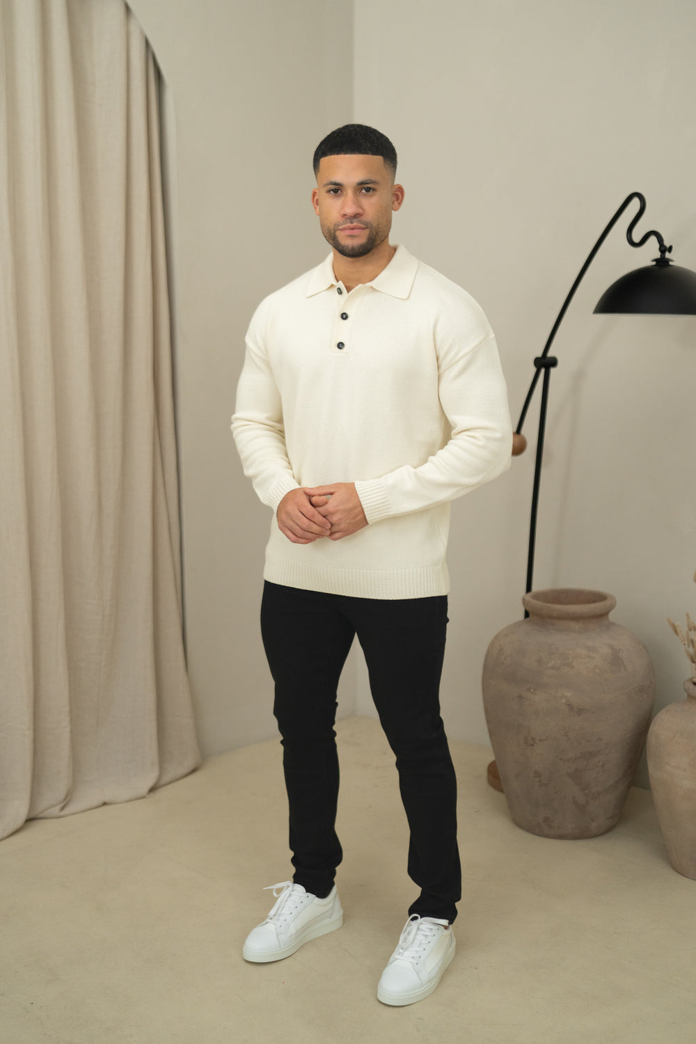 Capo Button LS Polo Shirt - Cream